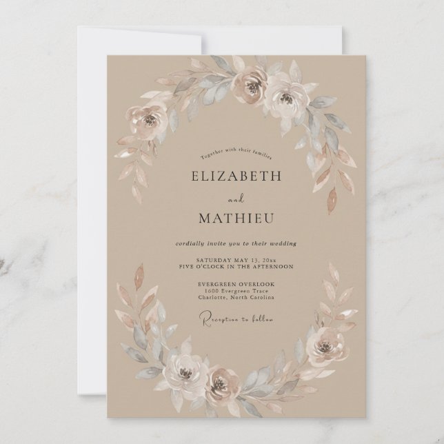 Sand Painted Wreath Wedding Invitation (Front)