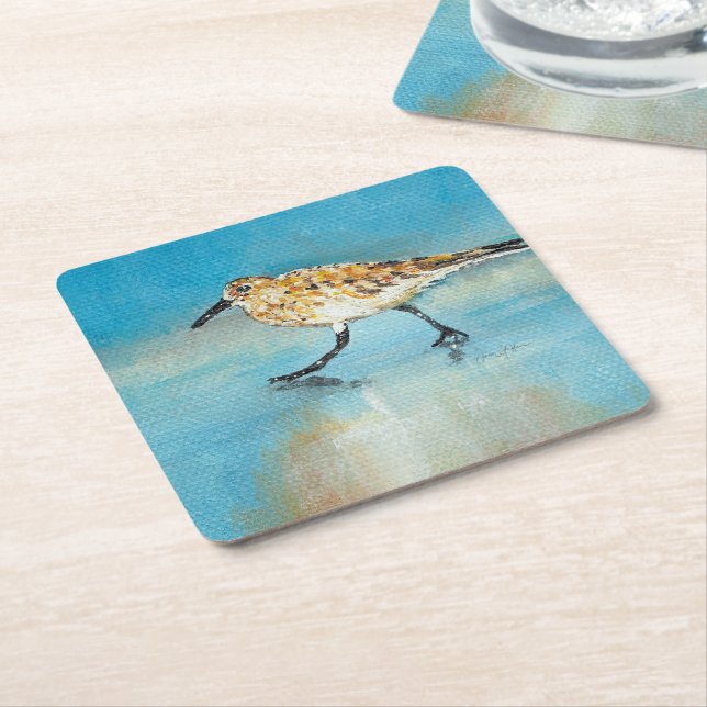 Sand Piper Shorebird Artwork Square Paper Coaster (Angled)