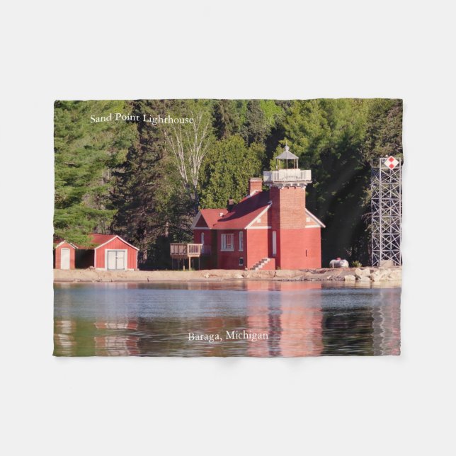 Sand Point Lighthouse Baraga fleece blanket (Front (Horizontal))