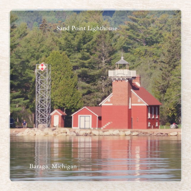 Sand Point Lighthouse Baraga glass coaster (Front)