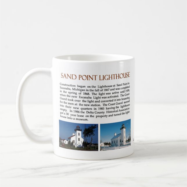 Sand Point Lighthouse Escanaba history mug (Left)