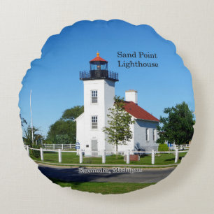 Sand Point Lighthouse round pillow
