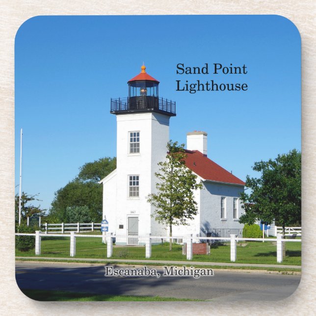 Sand Point Lighthouse set of 6 plastic coasters (Front)