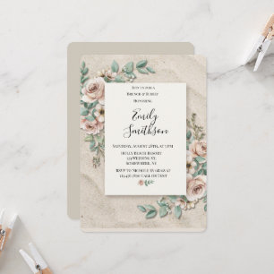 Sand Sage Green Floral Brunch & Bubbly Invitation
