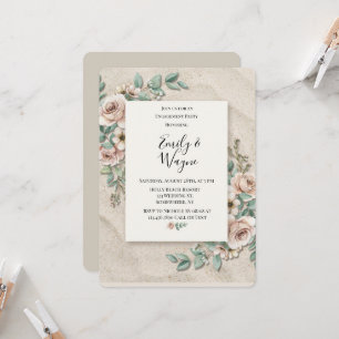 Sand Sage Green Floral Engagement Party Invitation