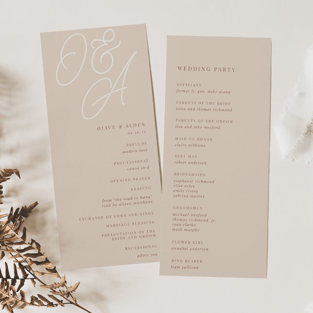 Sand | Script Watermark Monogram Wedding Program (Creator Uploaded)
