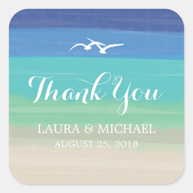 Sand, Sea and Seagulls | Thank You Square Sticker (Front)