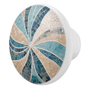 Sand & Sea Beach & Ocean Abstract Aqua Blue Mosaic Ceramic Knob