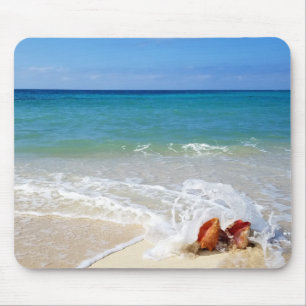 Sand Sea Beach Waves over Seashells OR Your Photo Mouse Pad