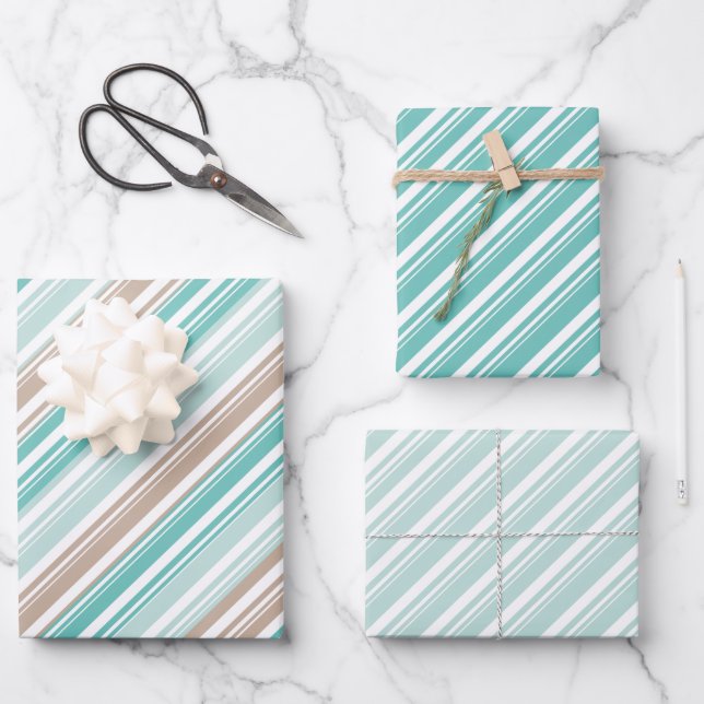Sand & Sea Candy Cane Stripe Holiday Wrapping Paper Sheet (Front)