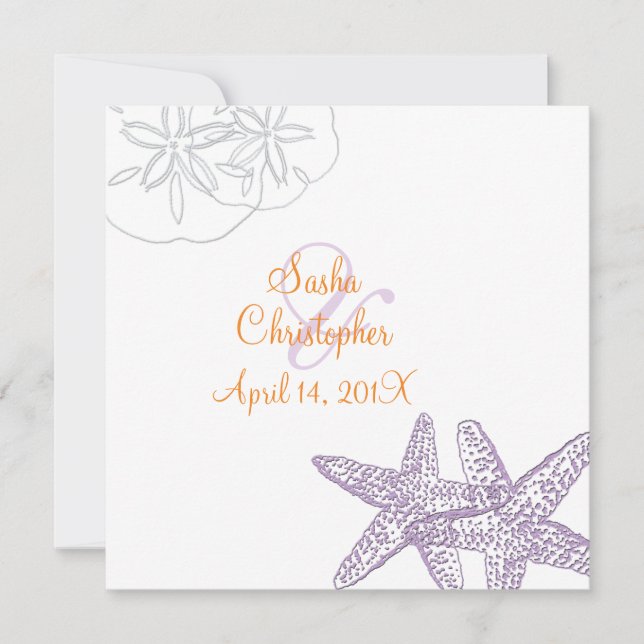 Sand+Sea/purple+orange/ Wedding Invitations (Front)