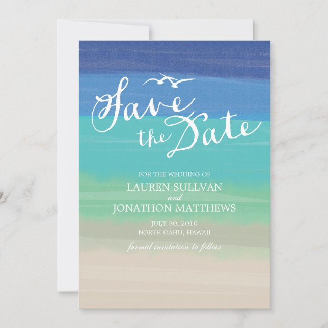 Sand, Sea & Seagulls | Painted Ocean Save the Date (Front)