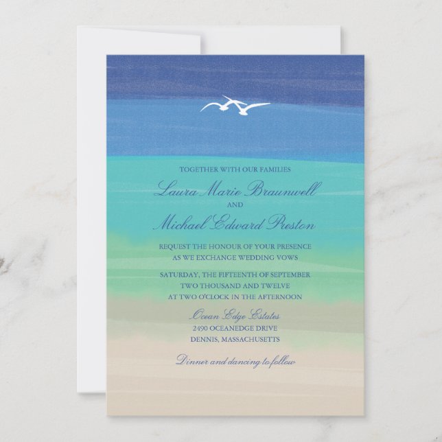 Sand, Sea & Seagulls | Painted Ocean Wedding Invitation (Front)