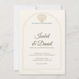 Sand Seashell Coastal Script Wedding Invitation