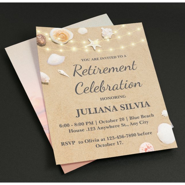 Sand Seashells Beach Retirement Party Flyer (Creator Uploaded)