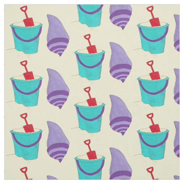 Sand Shells Beach Bucket Shovel Seashell Vacation Fabric (Swatch)