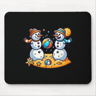 Sand Snowman Playing Beach Ball Xmas In July Summe Mouse Pad