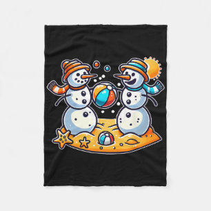 Sand Snowman Playing Beach Ll Xmas In July Summer Fleece Blanket