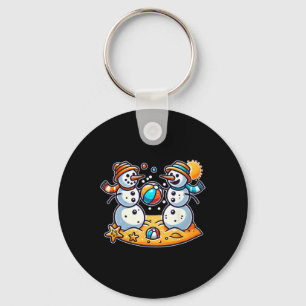 Sand Snowman Playing Beach Ll Xmas In July Summer Key Ring