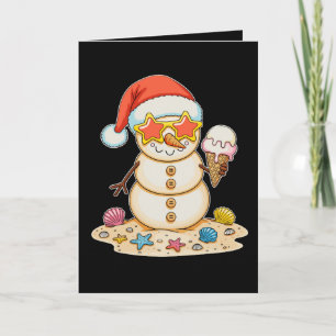 Sand Snowman Santa Hat Christmas Beach Vibes Xmas Card