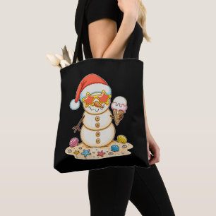 Sand Snowman Santa Hat Christmas Beach Vibes Xmas Tote Bag