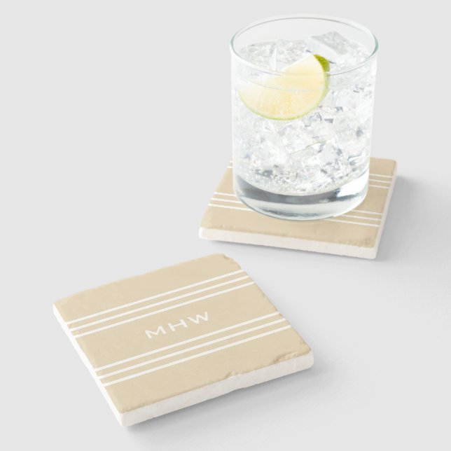 Sand Stripes custom monogram stone coaster (Side)