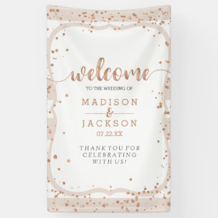 Sand Stripes & Rose Gold Confetti Wedding Welcome Banner