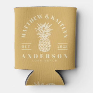 Sand Sunrise Tropical Pineapple Wedding Crest Can Cooler