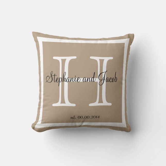 Sand tan taupe custom Wedding keepsake pillow (Front)