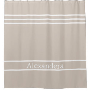 Sand Tan Taupe White Striped Nautical Coastal Shower Curtain