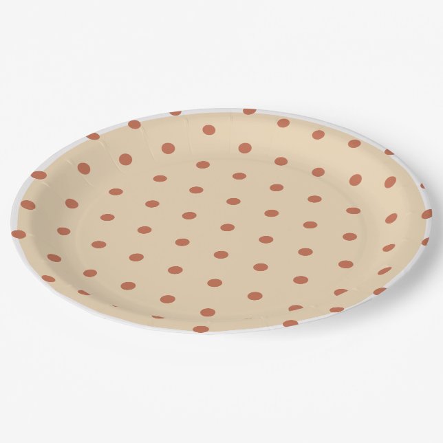 Sand Terra Cotta Polka Dots White Trim Paper Plate (Angled)