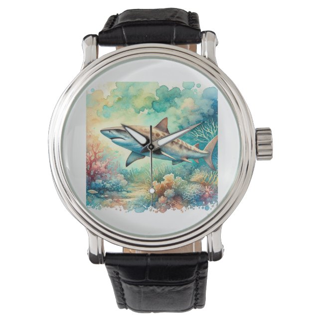 Sand Tiger Shark 060724AREF103 - Watercolor Watch (Front)