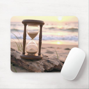 Sand Timer on Beach Driftwood Mouse Pad