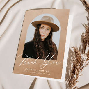 Sand Watercolor Arch Photo Graduation Thank You Card