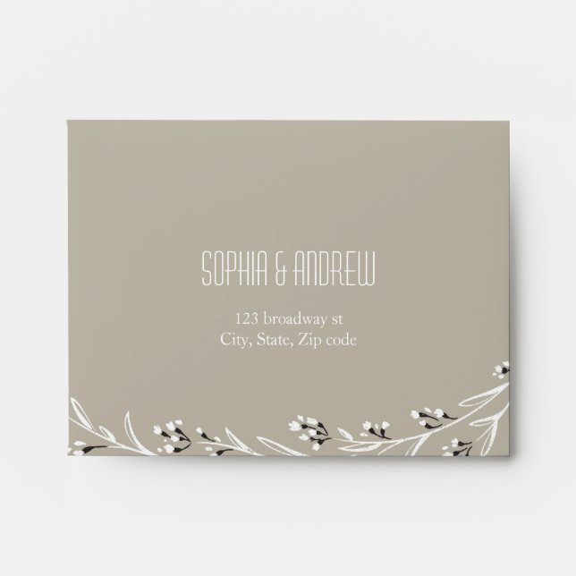 Sand Wedding RSVP Envelope & Rustic Floral Liner (Front)