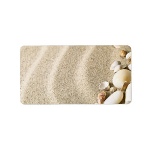 Sand With Shells And Stones. Beach composition Label