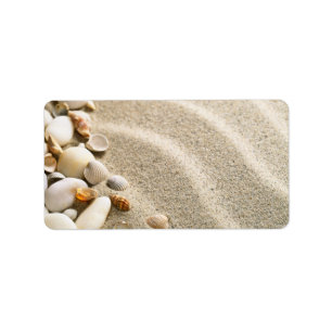 Sand With Shells And Stones. Beach Composition Label