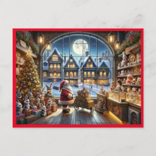 Sanda Claus at toy store Holiday Postcard