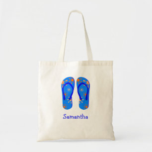 Sandals flip flop summer blue custom name tote bag