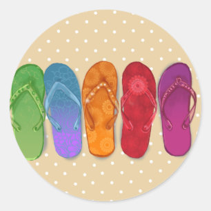 Sandals flip-flops beach party - sand dots classic round sticker