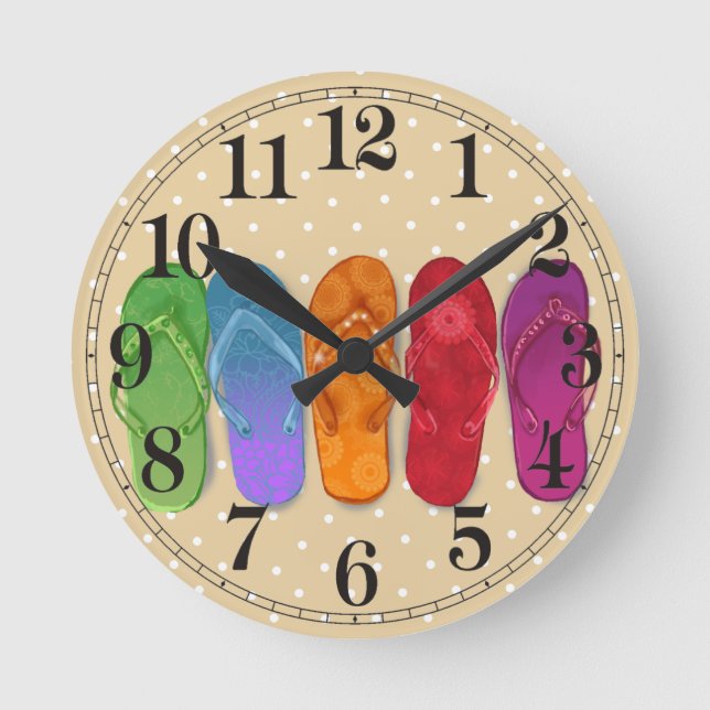 Sandals flip-flops beach party - sand dots round clock (Front)