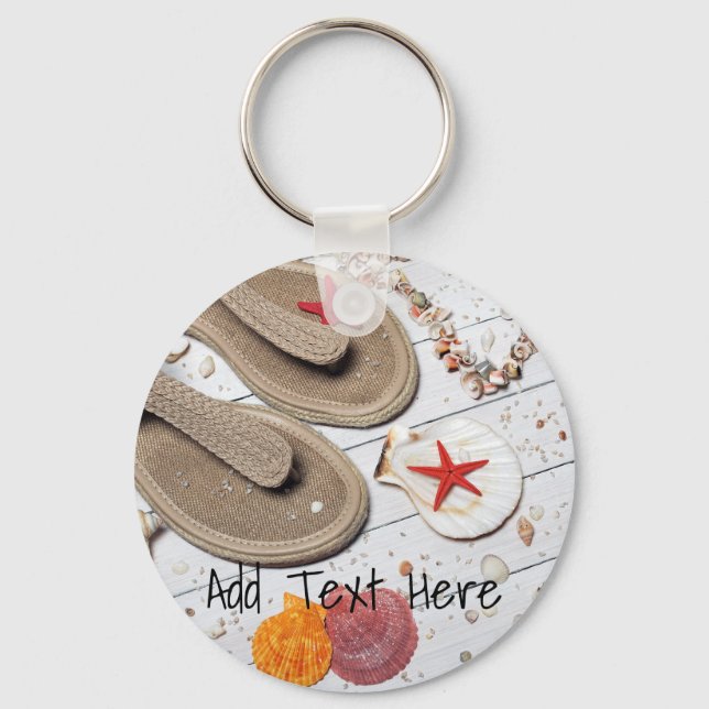 Sandals, Seashells and Starfish at the Beach Key Ring (Front)