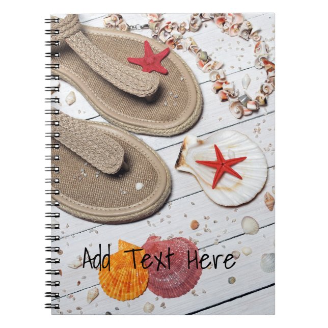 Sandals, Seashells and Starfish at the Beach Notebook (Front)