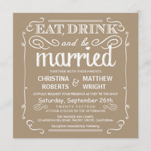 Sandalwood Tan Eat Drink be Married Wedding Invite