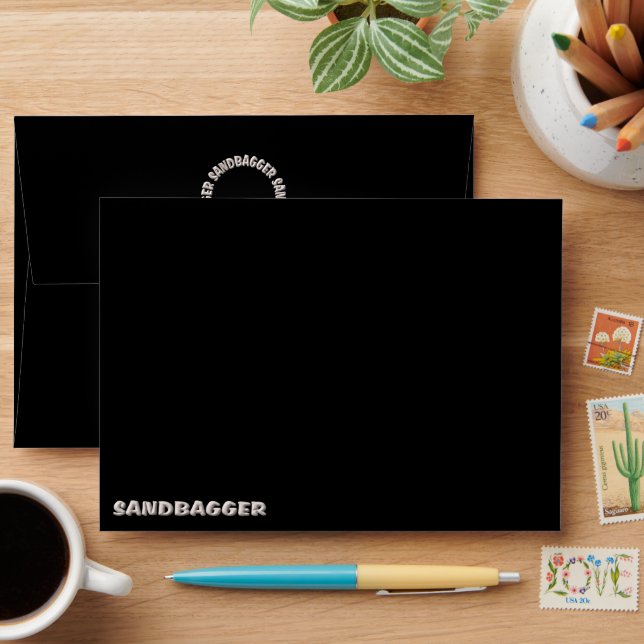 Sandbagger black standard envelopes front and back (Desk)