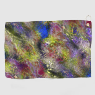 Sandblasted splattered yellow red paint on cotton  golf towel