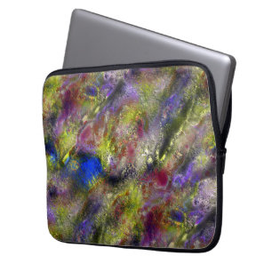 Sandblasted splattered yellow red paint on cotton laptop sleeve