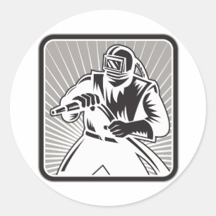Sandblaster Sand Blaster Woodcut Retro Classic Round Sticker