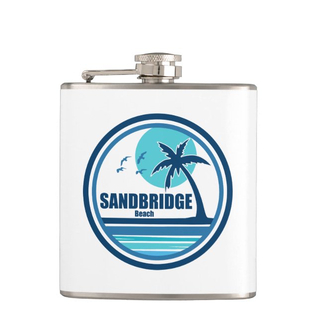 Sandbridge Beach Virginia Palm Tree Birds Hip Flask (Front)