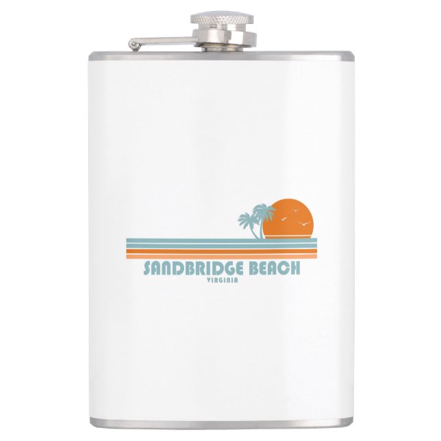Sandbridge Beach Virginia Sun Palm Trees Hip Flask (Front)